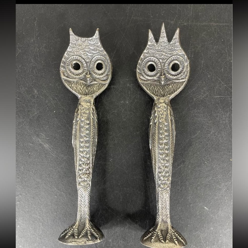 Pottery Barn Ornate Metal Owl Serving And Salad Serving Utensils Tongs Unique